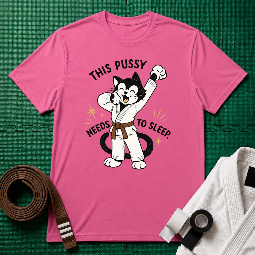 This Pussy Needs to Sleep Brown Belt T-Shirt in Azalea