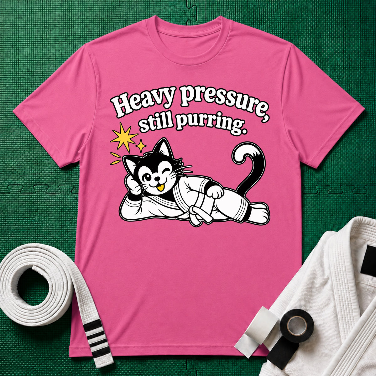 Still Purring White Belt T-Shirt in Azalea