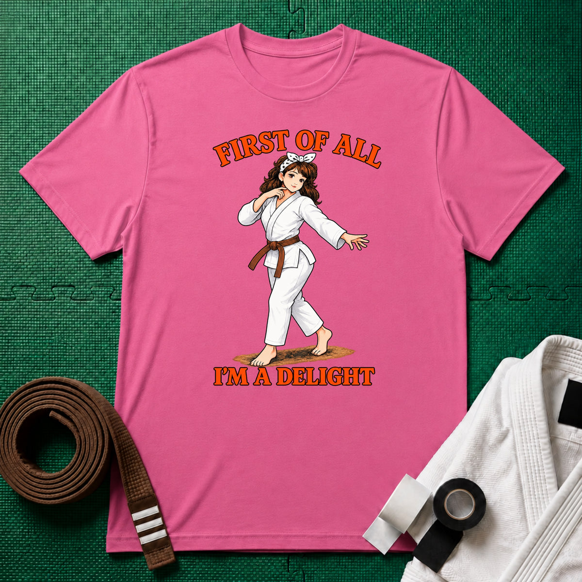 I'm a Delight Brown Belt T-Shirt in Azalea