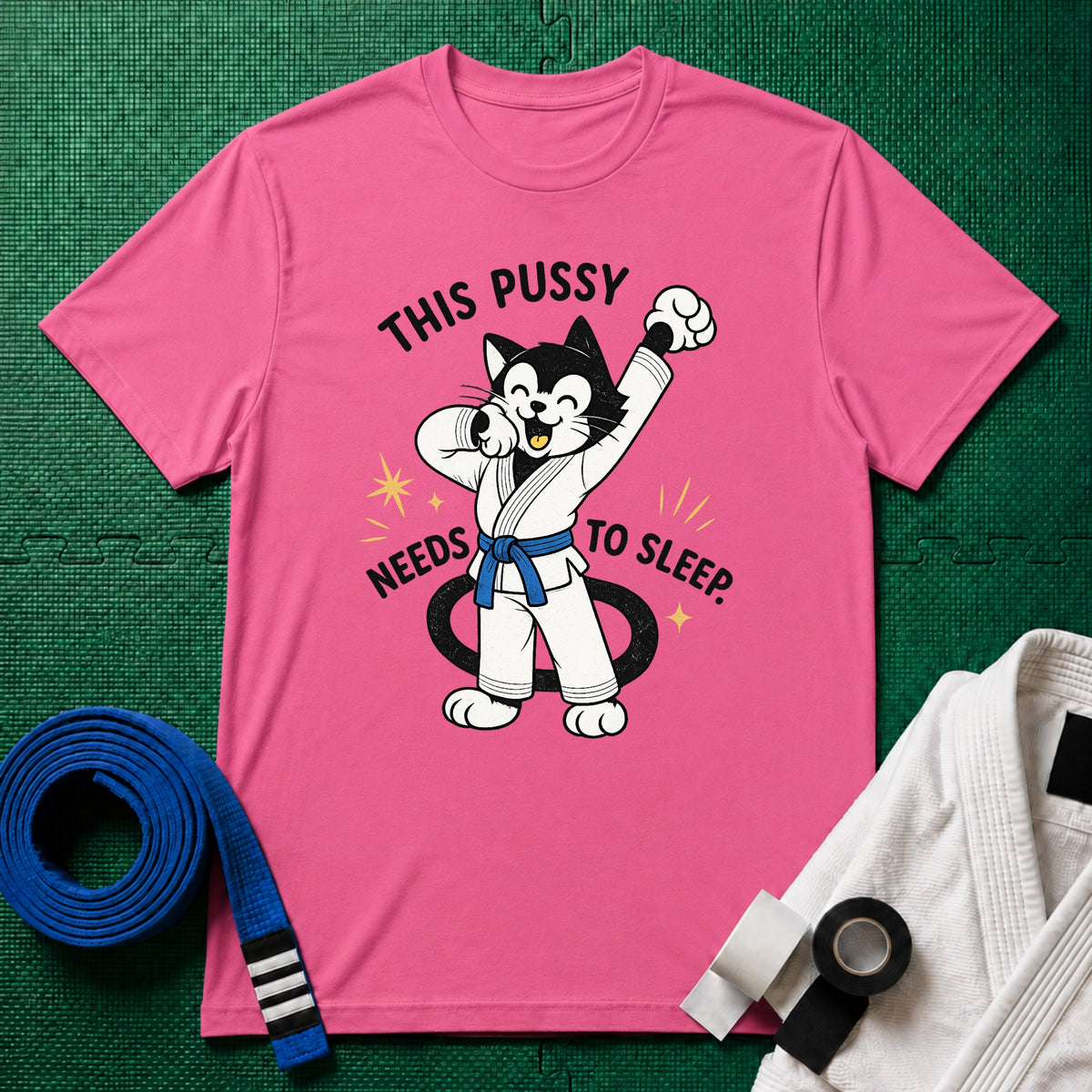 This Pussy Needs to Sleep Blue Belt T-Shirt in Azalea