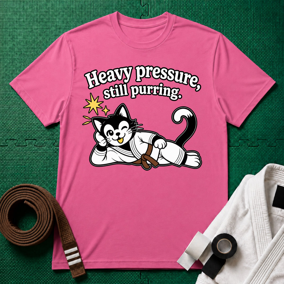 Still Purring Brown Belt T-Shirt in Azalea