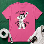 This Pussy Needs to Sleep White Belt T-Shirt in Azalea