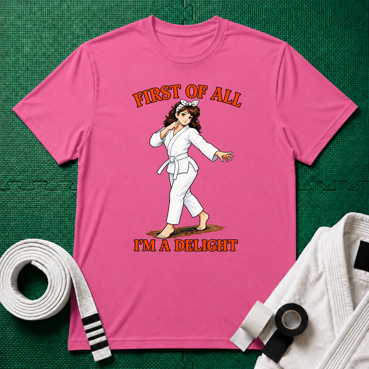 I'm a Delight White Belt T-Shirt in Azalea