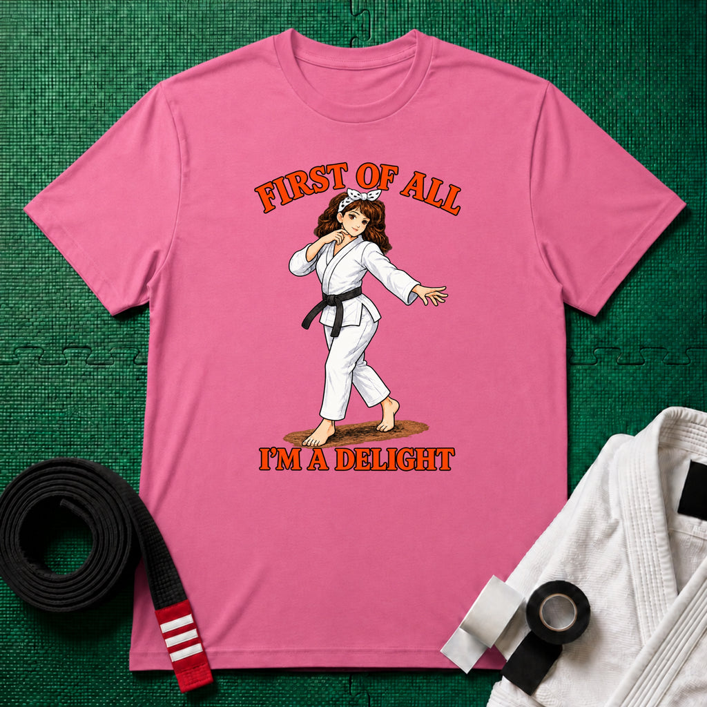I'm a Delight Black Belt T-Shirt in Azalea