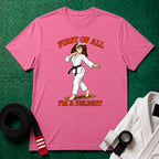 I'm a Delight Black Belt T-Shirt in Azalea