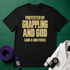 Protected by Grappling and God (and a Side Piece) T-Shirt, Black