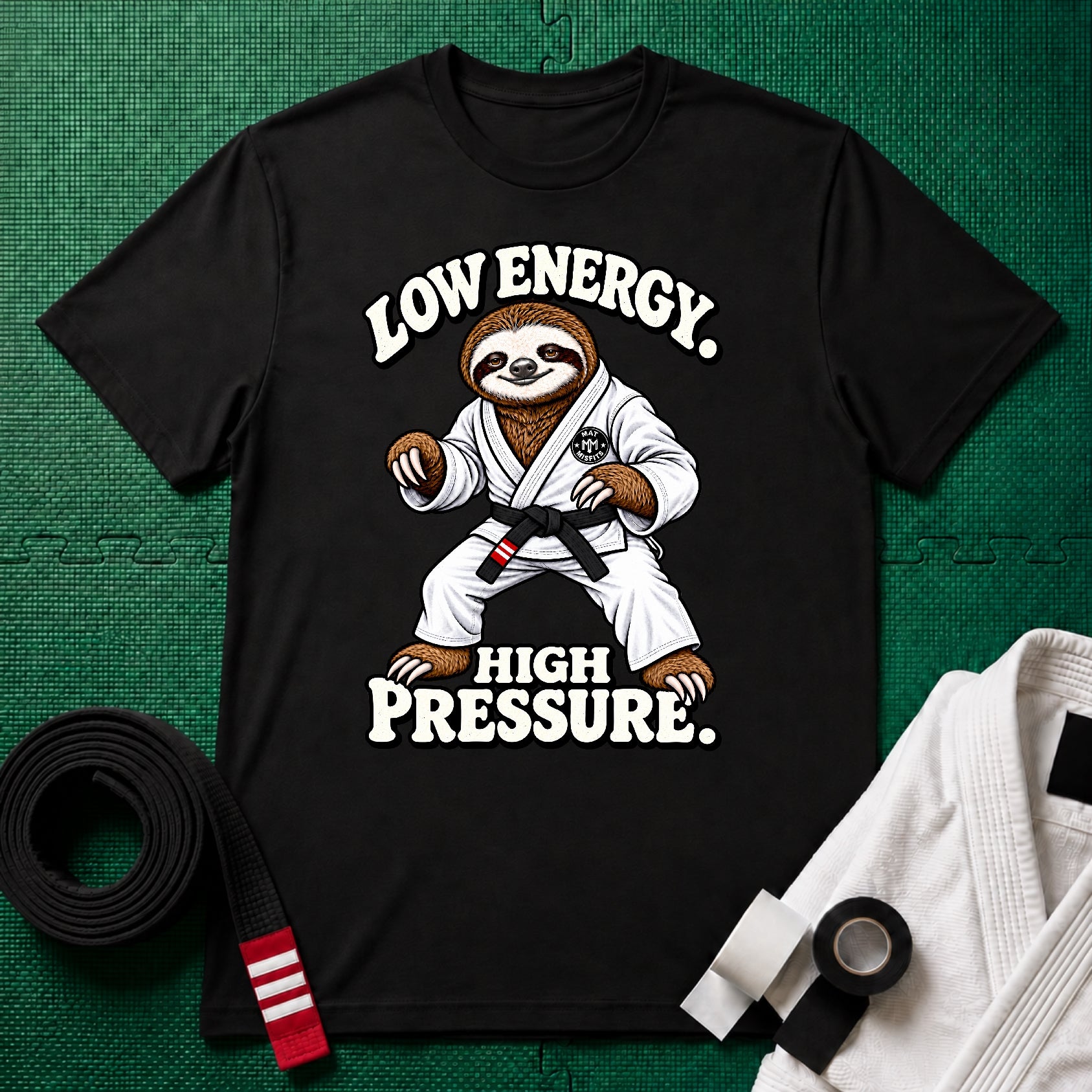 Low Energy Sloth Black Belt T-Shirt