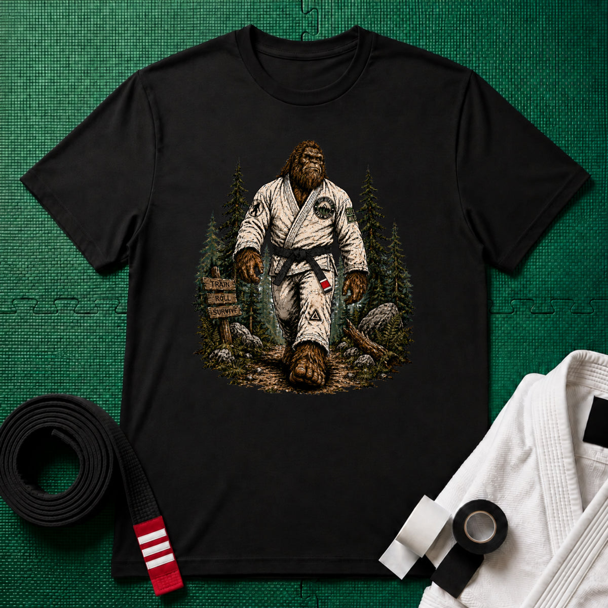 Bigfoot Forest Black Belt T-Shirt
