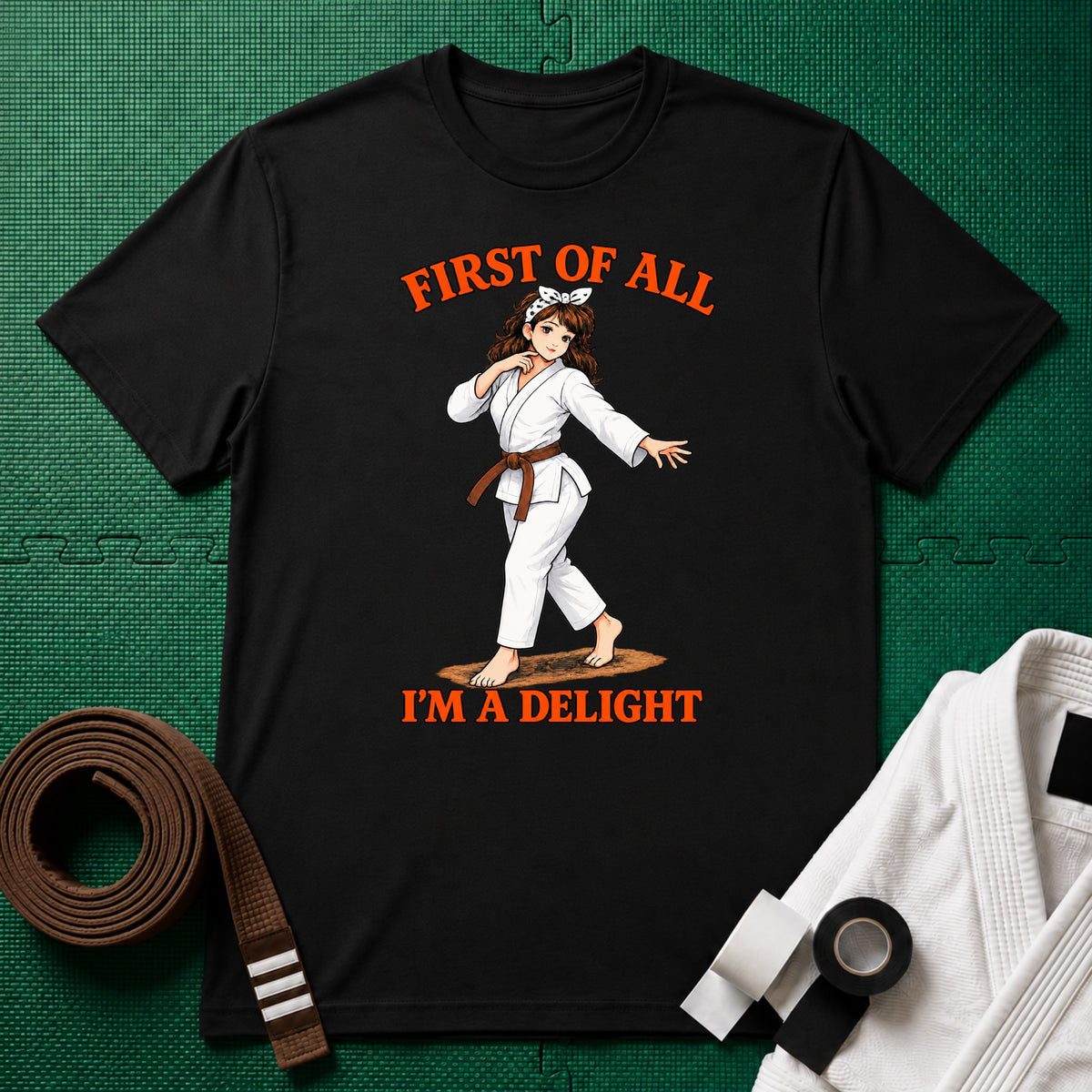 I'm a Delight Brown Belt T-Shirt in Black