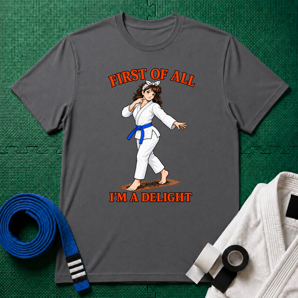 I'm a Delight Blue Belt T-Shirt in Charcoal
