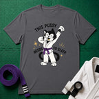 This Pussy Needs to Sleep Purple Belt T-Shirt in Charcoal