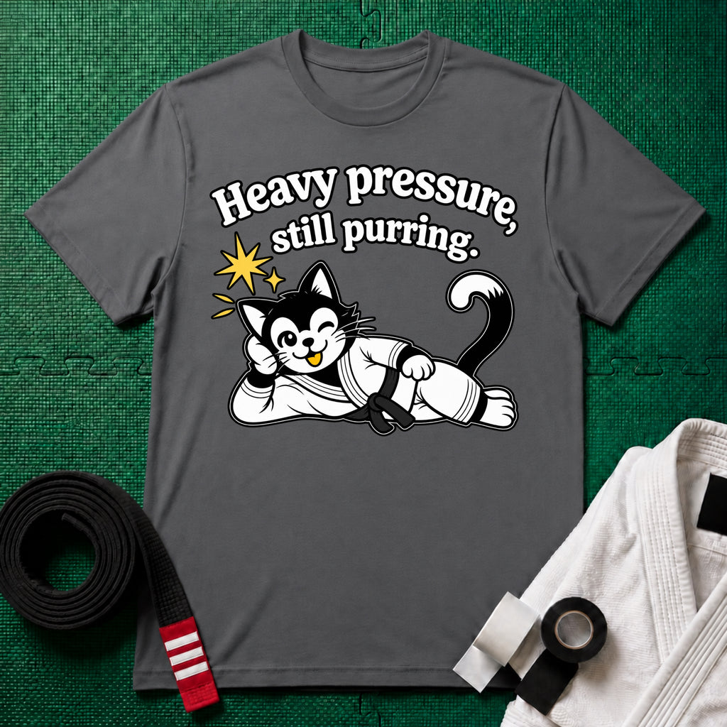 Still Purring Black Belt T-Shirt in Charcoal