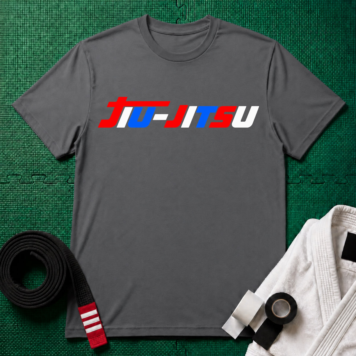 Red, White and Blue Jiu-Jitsu T-Shirt in Charcoal