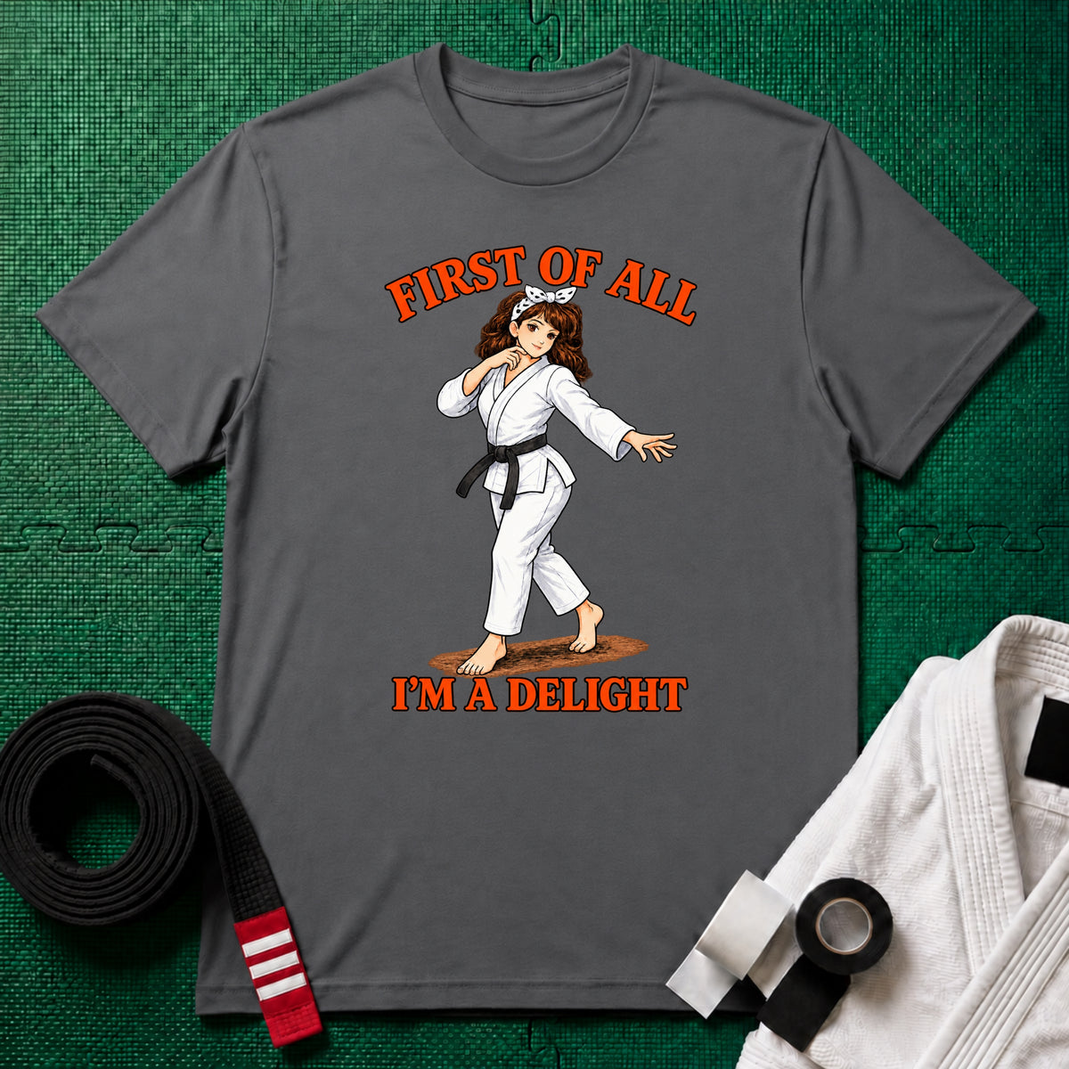 I'm a Delight Black Belt T-Shirt in Charcoal