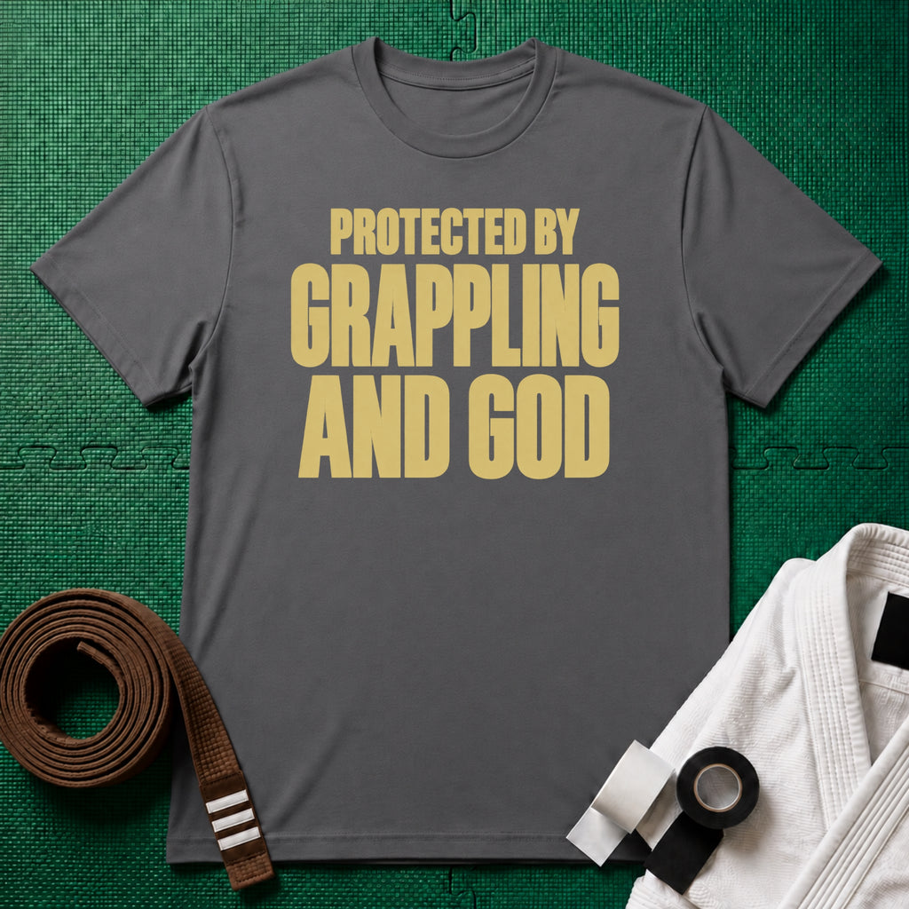 Protected by Grappling and God T-Shirt, Charcoal