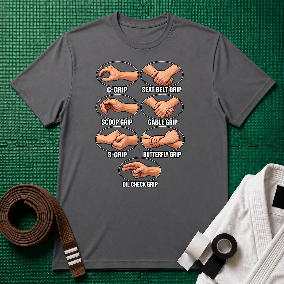Jiu-Jitsu Grips Chart T-Shirt, Charcoal