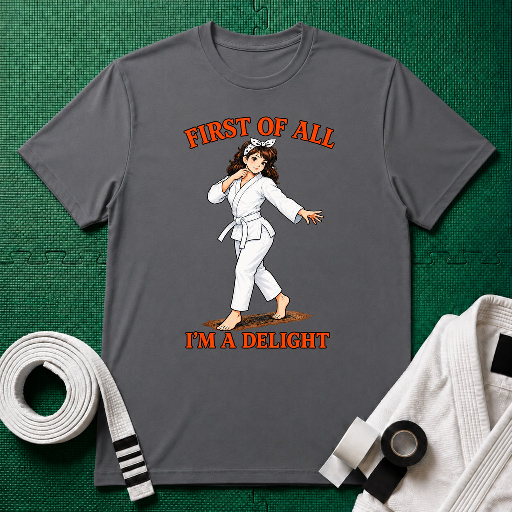 I'm a Delight White Belt T-Shirt in Charcoal