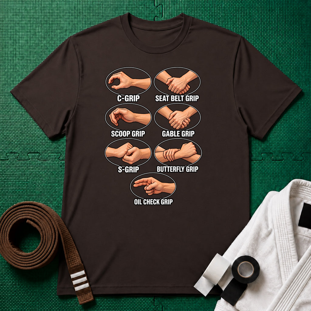 Jiu-Jitsu Grips Chart T-Shirt, Dark Chocolate