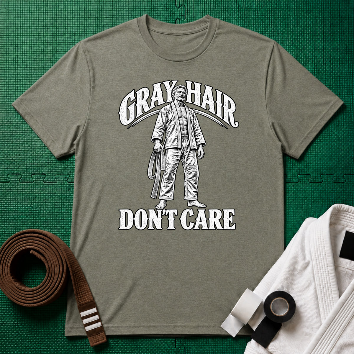Grey Hair Don't Care T-Shirt, Heather Green