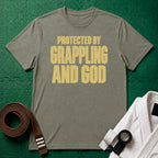 Protected by Grappling and God T-Shirt, Heather Green