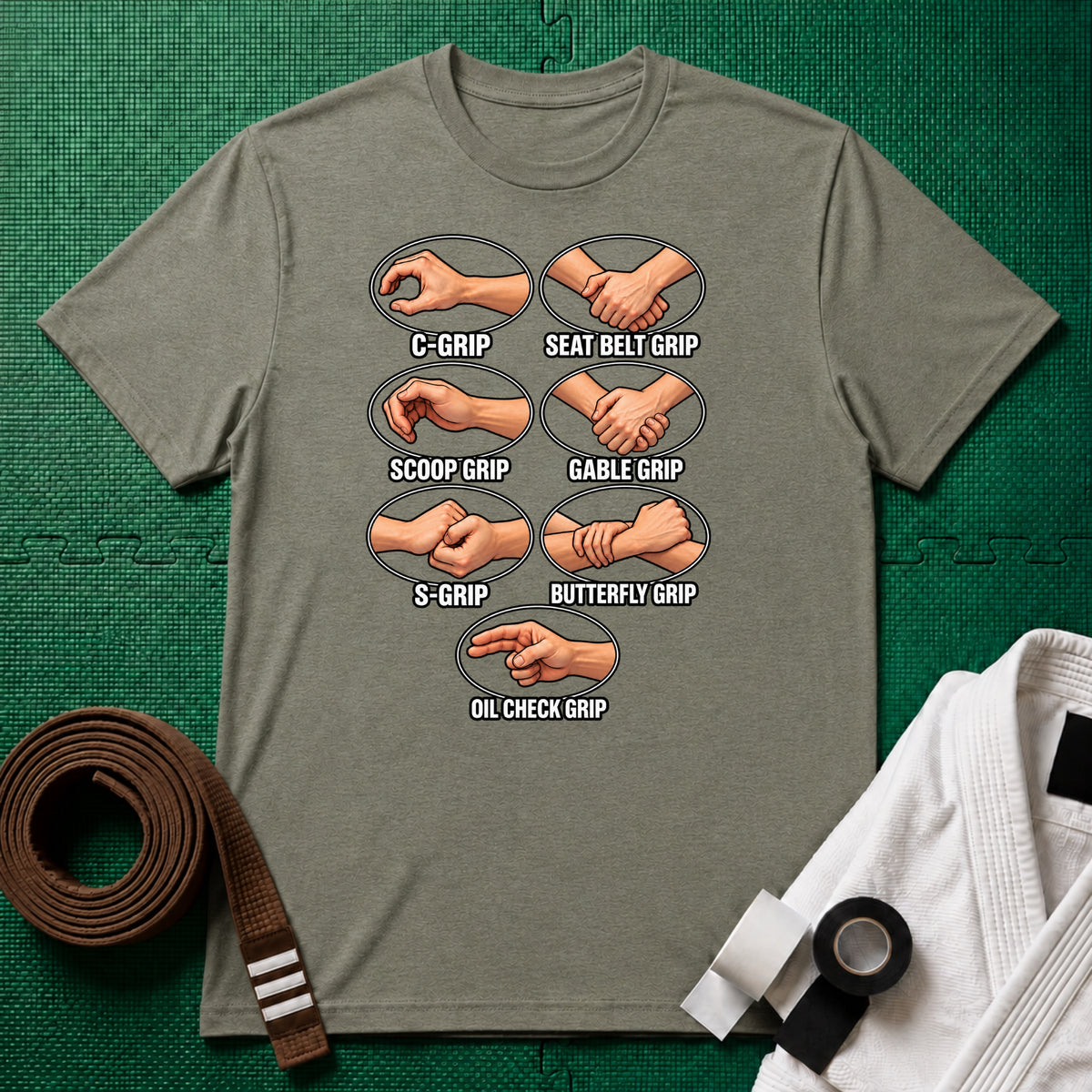 Jiu-Jitsu Grips Chart T-Shirt, Heather Green