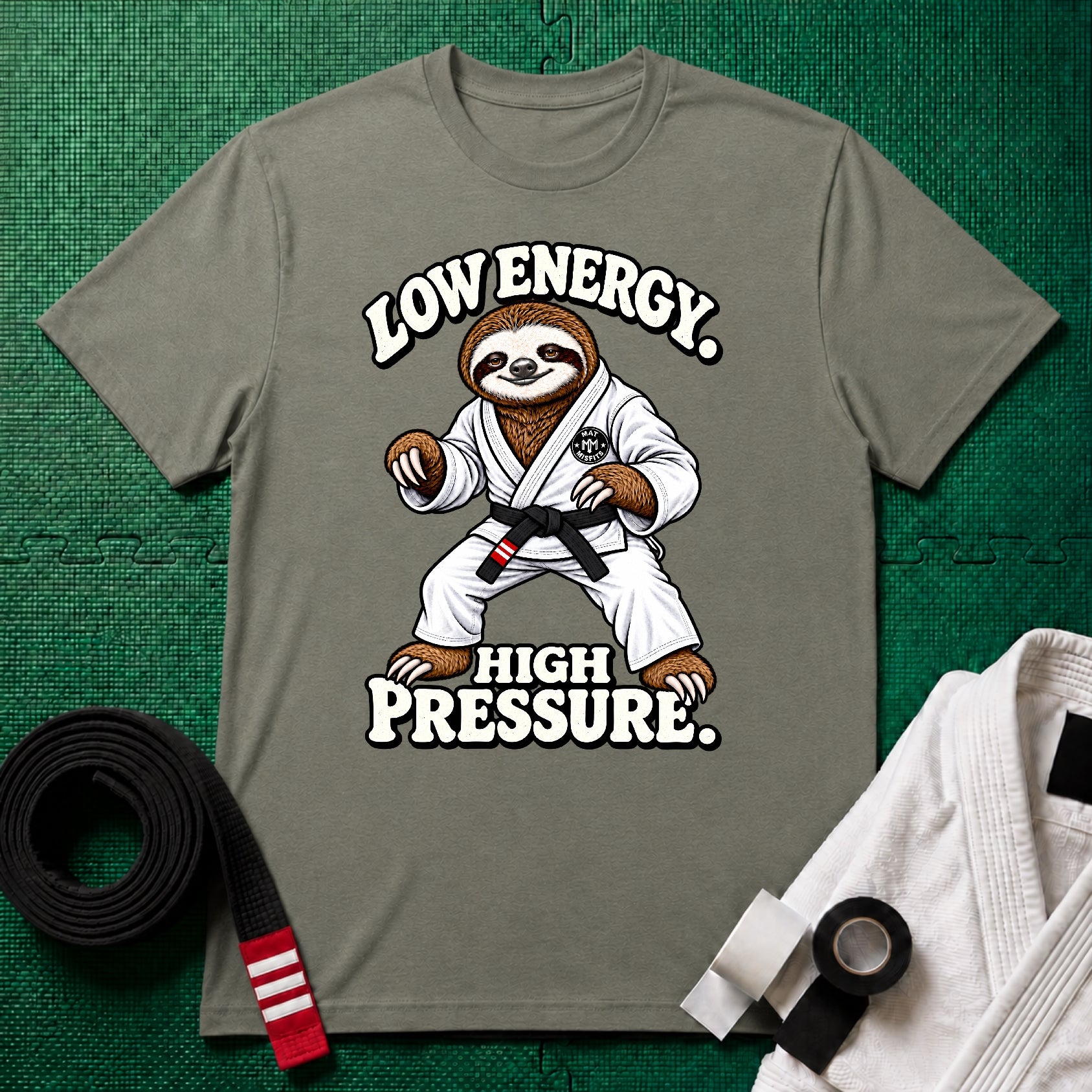Low Energy Sloth Black Belt T-Shirt