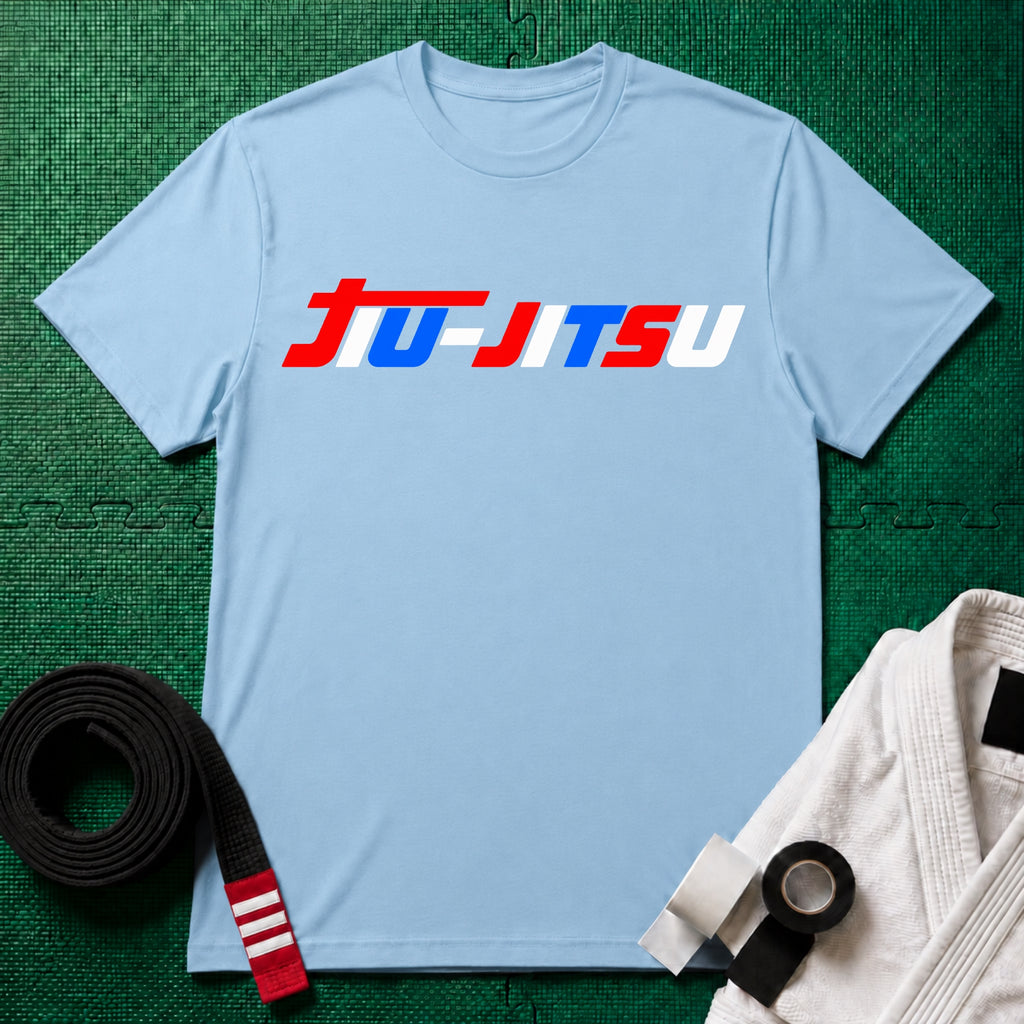 Red, White and Blue Jiu-Jitsu T-Shirt in Light Blue