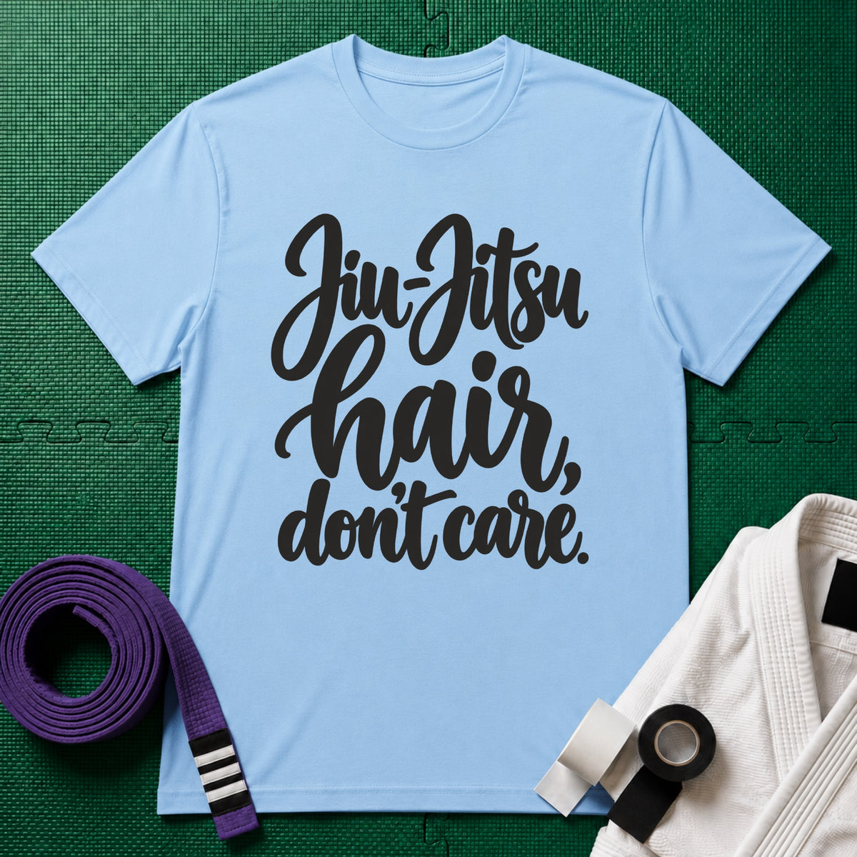 Jiu-Jitsu Hair, Don't Care T-Shirt, Light Blue