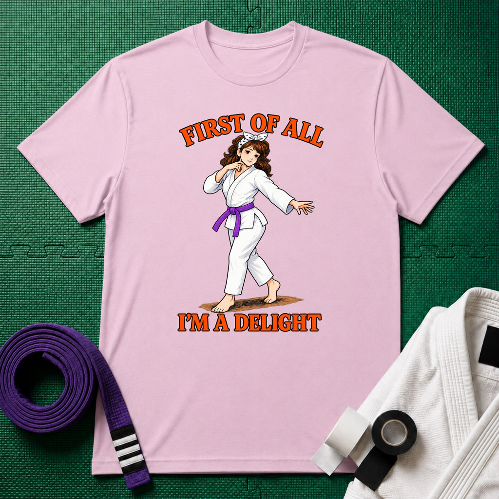 I'm a Delight Purple Belt T-Shirt in Light Pink