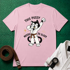This Pussy Needs to Sleep Brown Belt T-Shirt in Light Pink