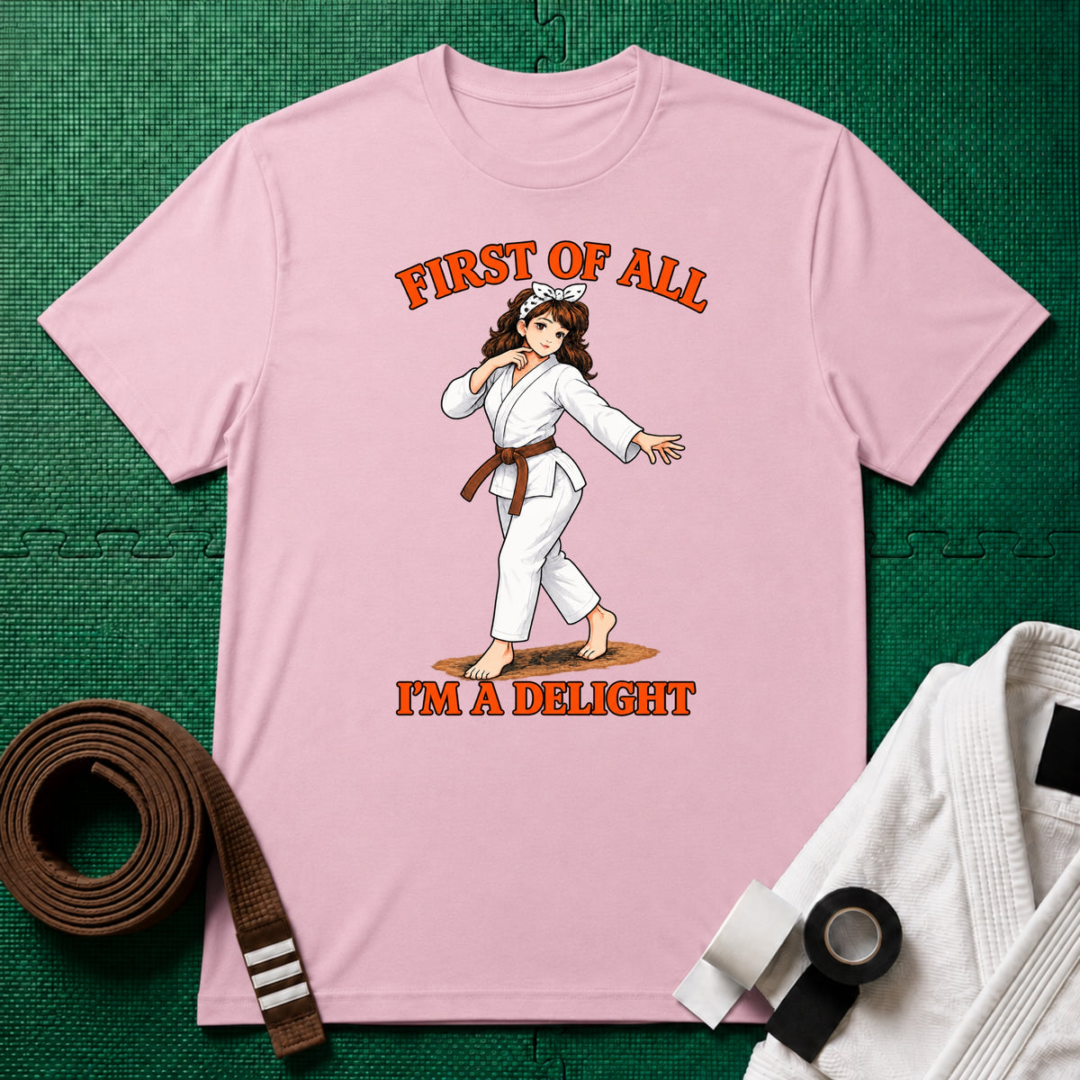 I'm a Delight Brown Belt T-Shirt in Light Pink