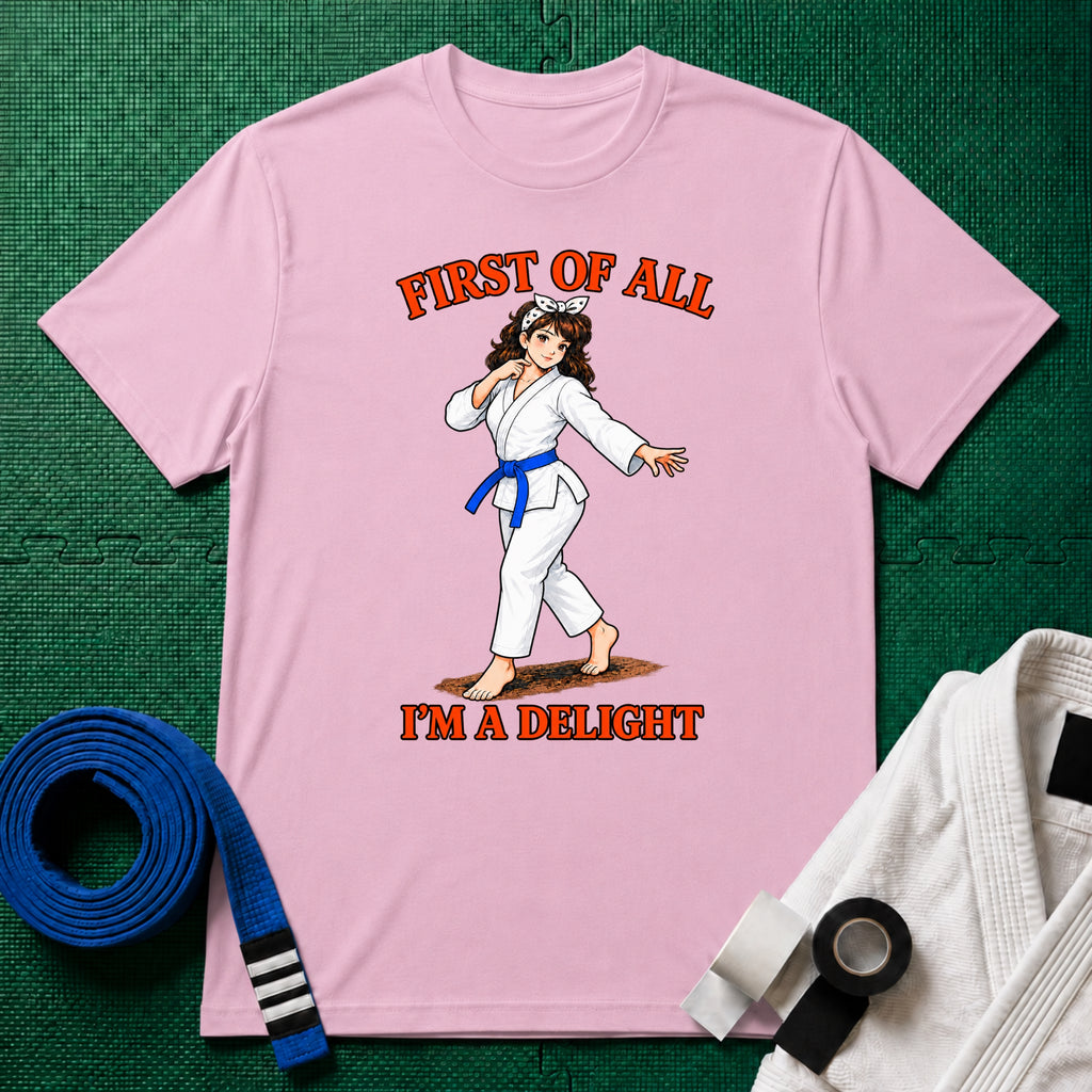 I'm a Delight Blue Belt T-Shirt in Light Pink