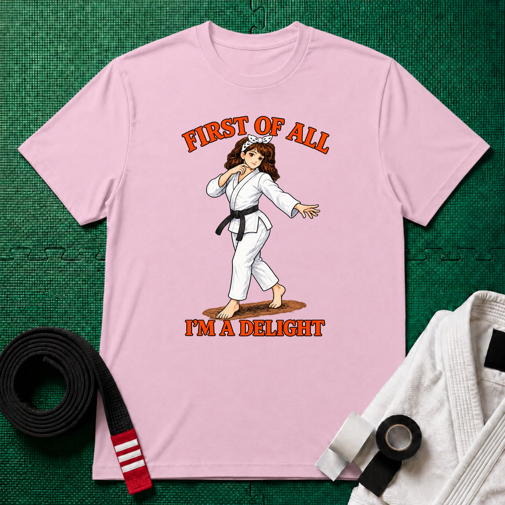 I'm a Delight Black Belt T-Shirt in Light Pink