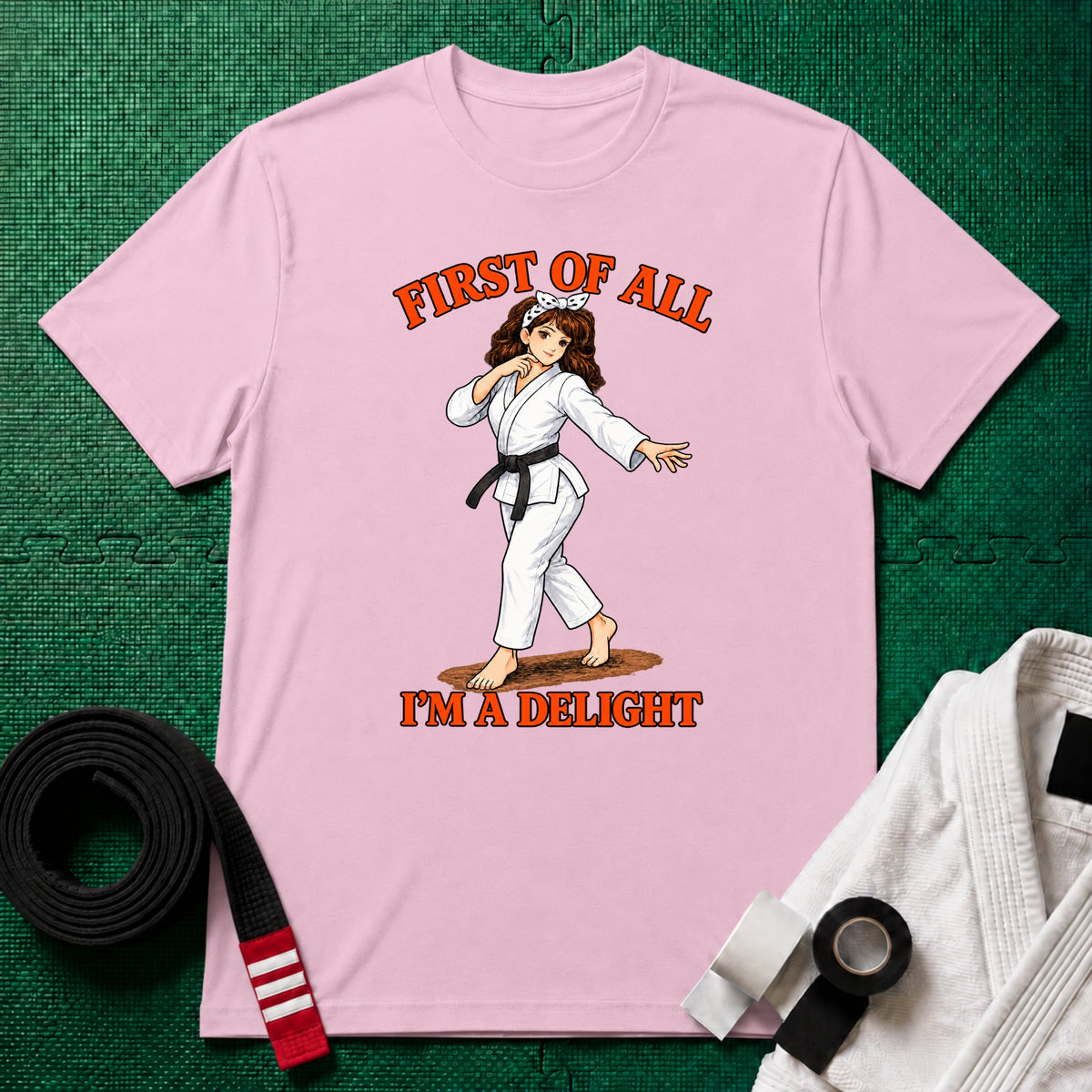 I'm a Delight Black Belt T-Shirt in Light Pink