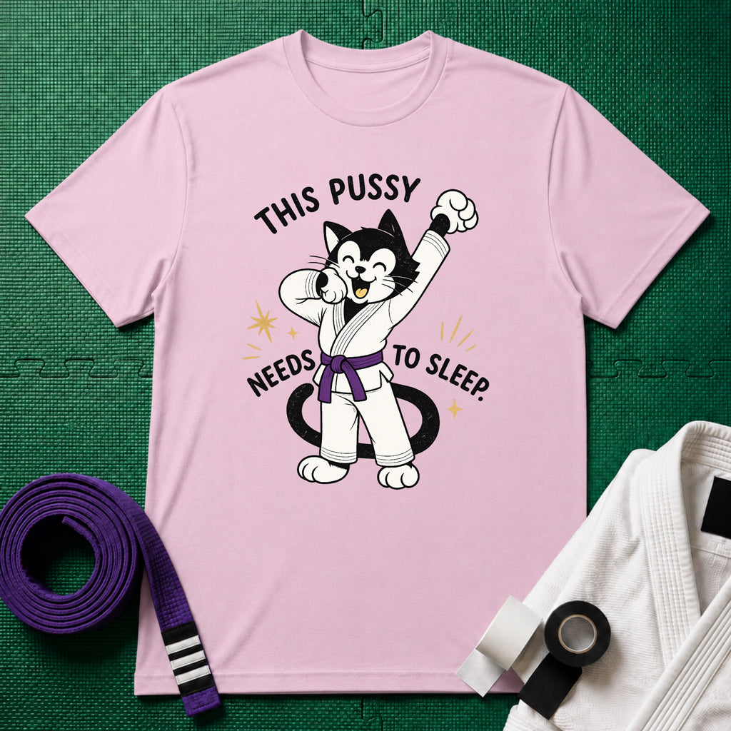 This Pussy Needs to Sleep Purple Belt T-Shirt in Light Pink