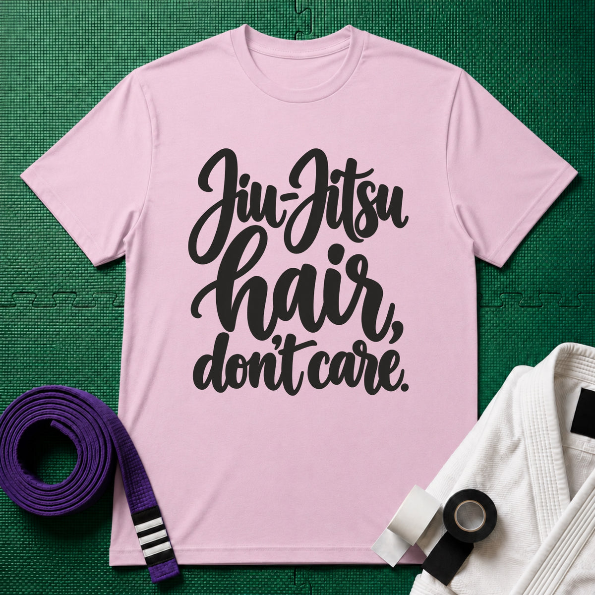 Jiu-Jitsu Hair, Don't Care T-Shirt, Light Pink