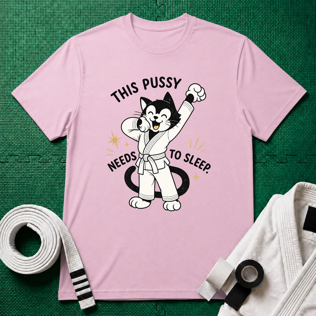 This Pussy Needs to Sleep White Belt T-Shirt in Light Pink