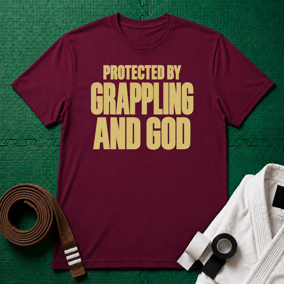 Protected by Grappling and God T-Shirt, Maroon