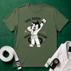 This Pussy Needs to Sleep White Belt T-Shirt in Military Green