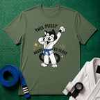 This Pussy Needs to Sleep Blue Belt T-Shirt in Military Green