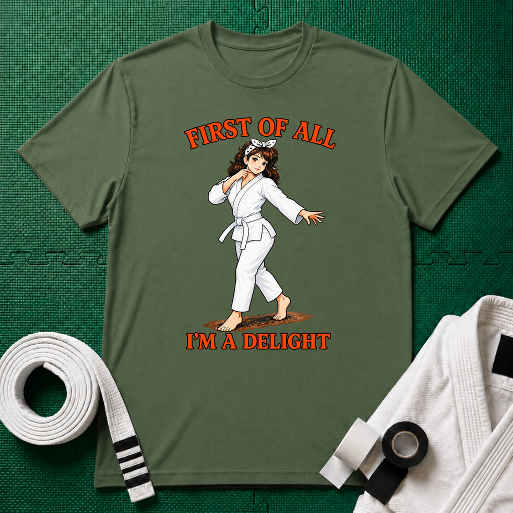 I'm a Delight White Belt T-Shirt in Military Green