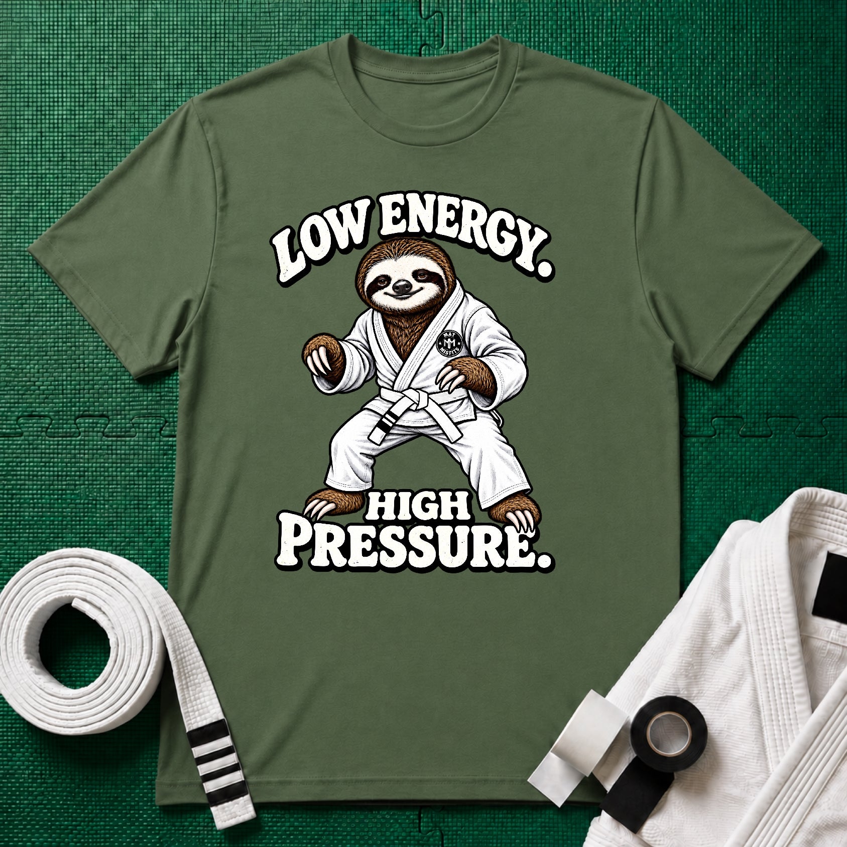 Low Energy Sloth White Belt T-Shirt