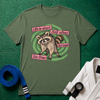 Life Is Short, Roll Often Raccoon T-Shirt, Military Green