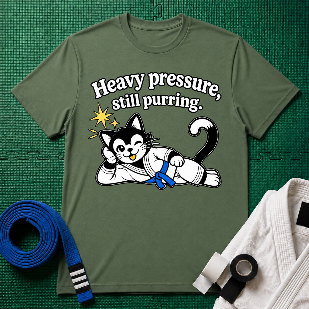 Still Purring Blue Belt T-Shirt in Military Green