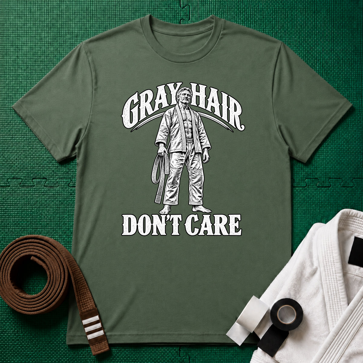 Grey Hair Don't Care T-Shirt, Military Green