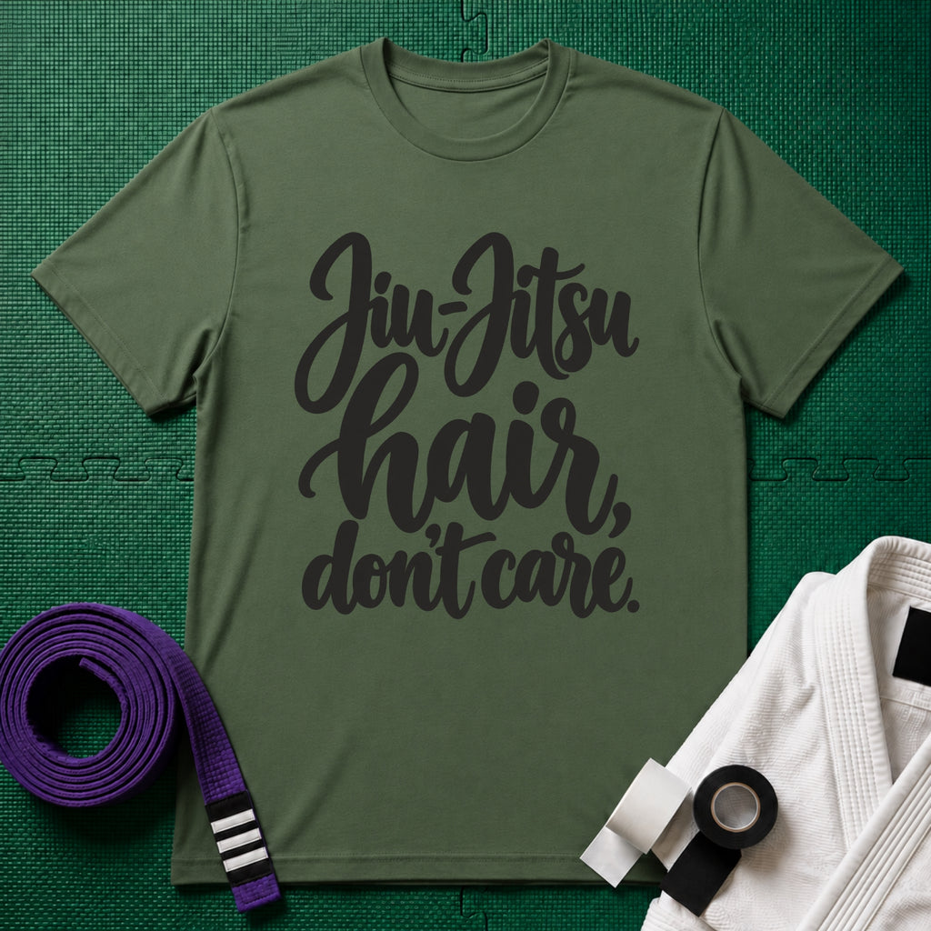 Jiu-Jitsu Hair, Don't Care T-Shirt, Military Green