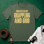 Protected by Grappling and God T-Shirt, Military Green