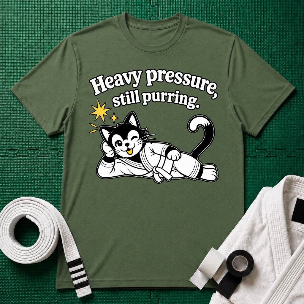 Still Purring White Belt T-Shirt in Military Green