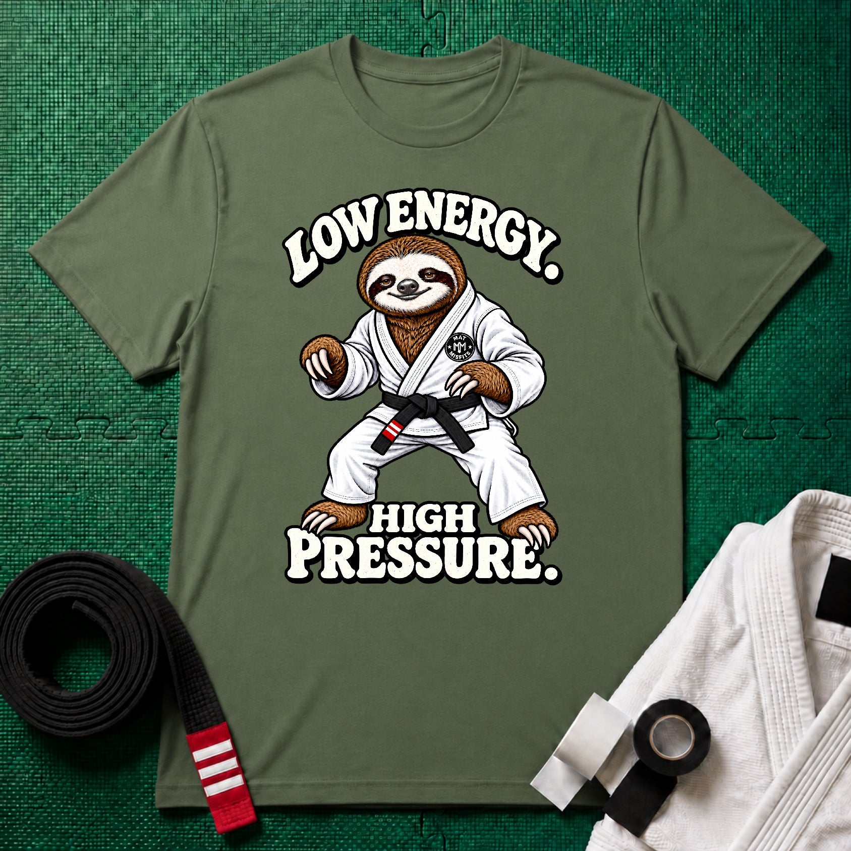 Low Energy Sloth Black Belt T-Shirt