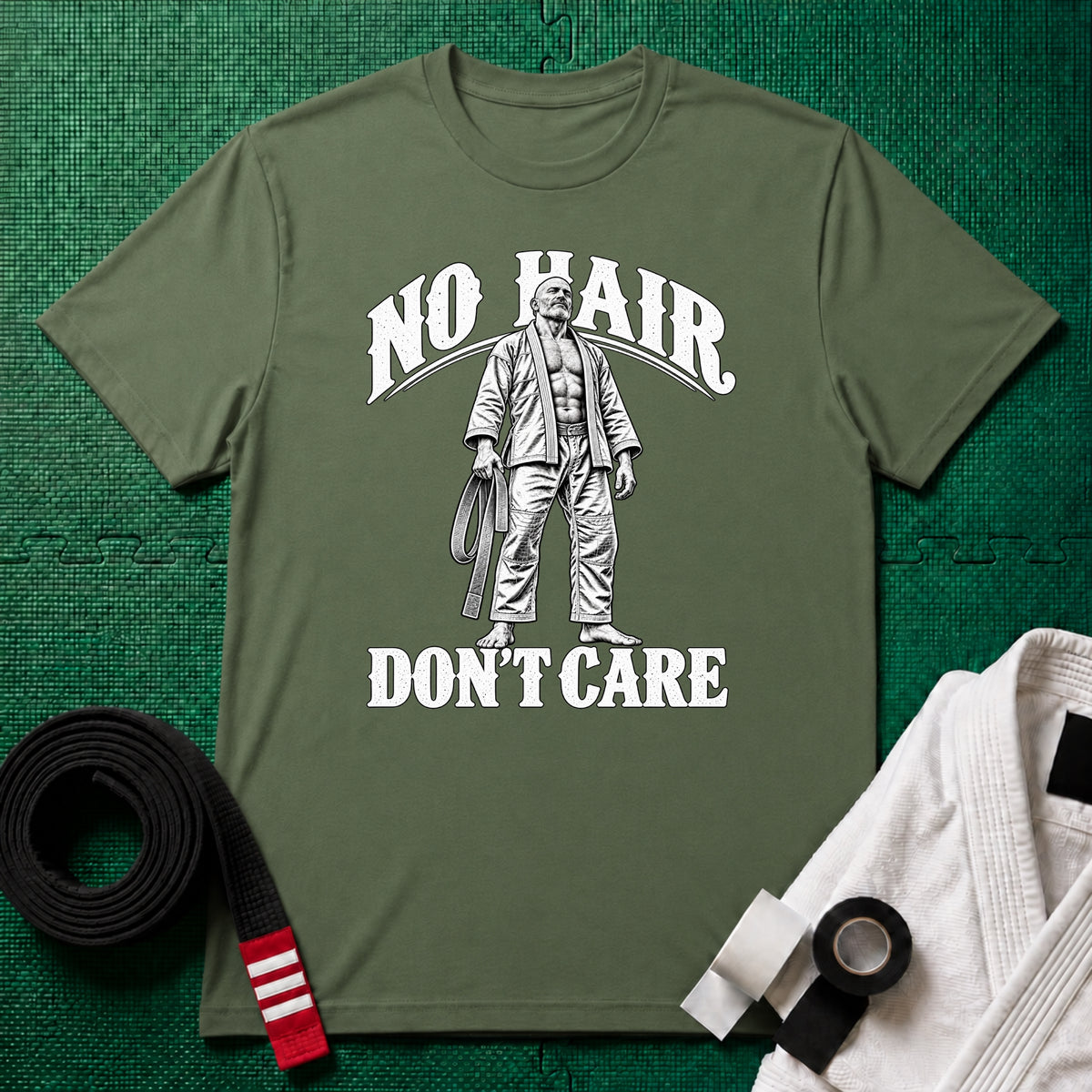 No Hair Don't Care T-Shirt, Military Green